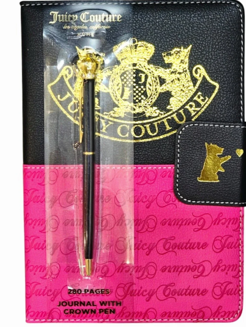 Juicy Couture Home Script Logo Scottie Dog Embossed Journal w/Crown Pen